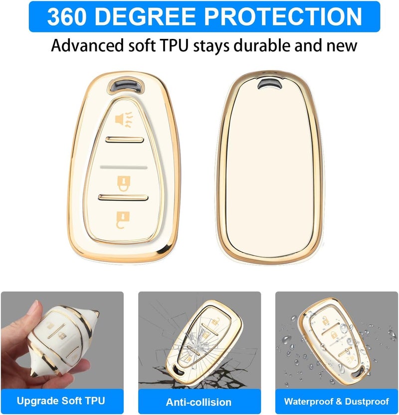 QBUC Key Fob Cover for Chevy, Car Key Fob Case with Keychain for Equinox 2018-2022 Sonic 2017-2020 Spark 2016-2022 Traverse Trailblazer Trax Accessories Protector (Gold-White) - Image 5